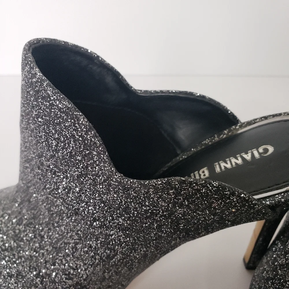 Gianni Bini Black Glitter Pointed-Toe Mule Heels